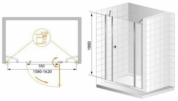 Душевая дверь (160х195) CEZARES ELENA ELENA-W-B-13-60+60/40-C-Cr